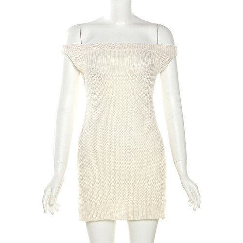 Sexy One line Neck Knitted Solid High Waist Slim Fit Short Dress