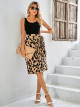 Fashionable round neck patchwork printed sleeveless dress