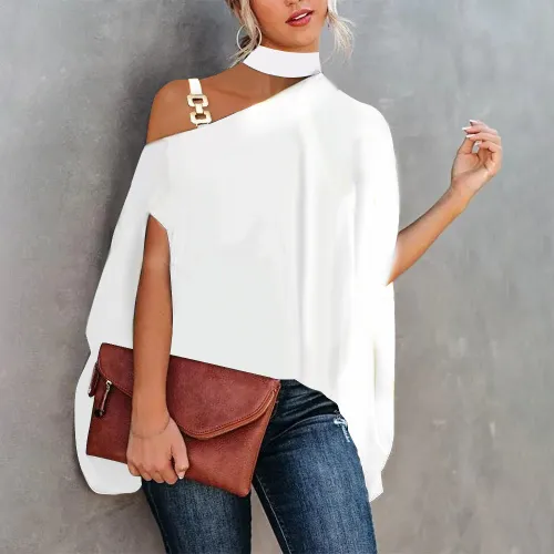 Printed Sexy Slant Neck Loose Top
