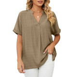 Thin V-neck casual pullover solid loose fitting shirt top
