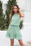 Printed casual sleeveless backless retro pleated waistband sexy short skirt