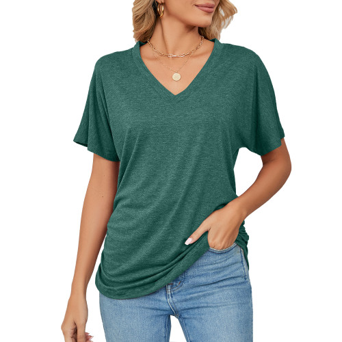 Casual Pullover V-Neck Solid Loose T-shirt Women's Top