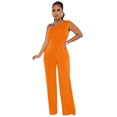 One shoulder open back patch fashion jumpsuit