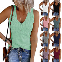 Breasted knit vest solid V-neck sleeveless top