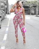 Sexy Printed V-Neck Sleeveless Backless Bodycon Jumpsuit FF1043