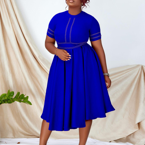 Large hem A-line skirt short sleeved dress