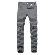 Destroyed men Jeans small leg stretch men's and women's jeans with torn holes