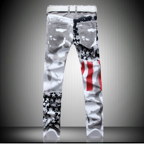 Flag printed jeans high elastic fit casual Pentagram red stripe large pants