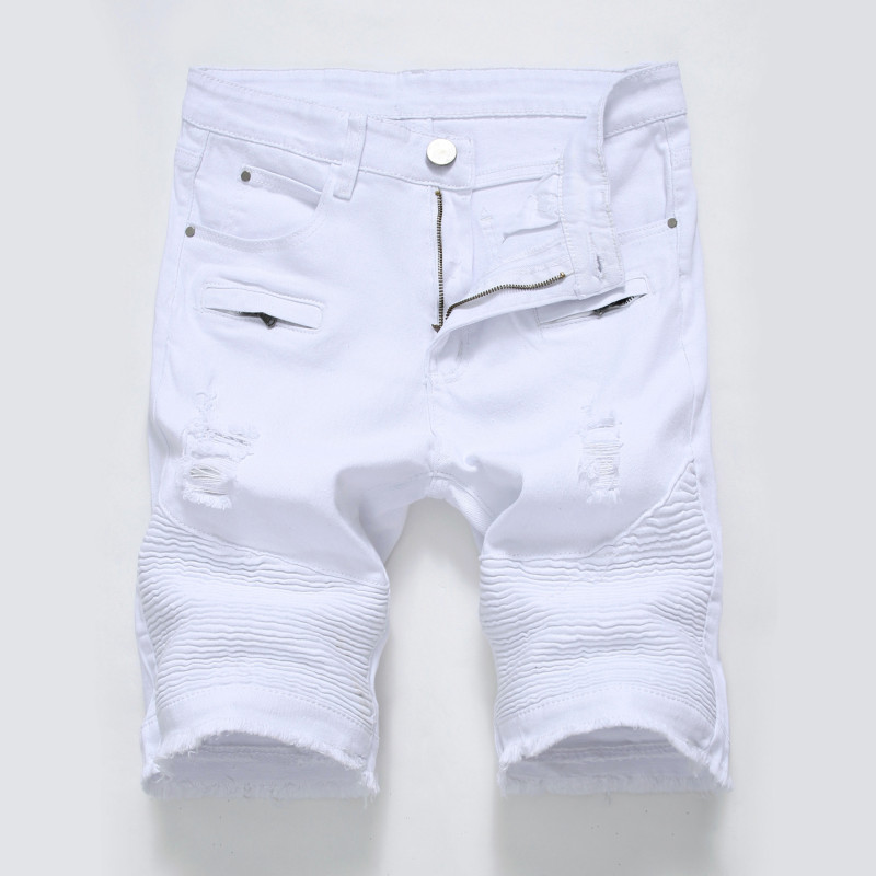 Denim white black shorts with torn holes in men's underwear