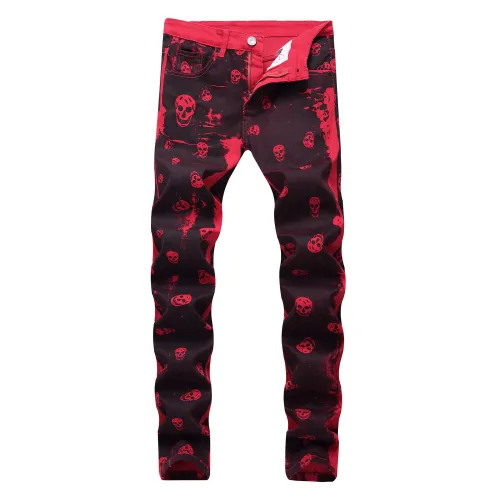 3D printed stretch jeans with personalized patterns trendy casual men's slim fitting denim pants