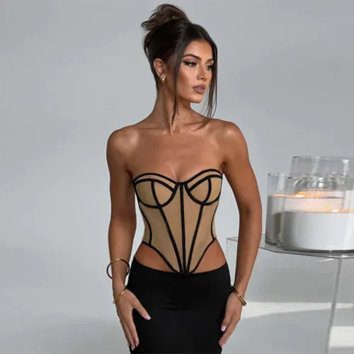 Sexy Slim Fit Line Contrast Tunic Top for Women