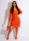 Sexy Long Sleeve Perforated Knitted Hooded Sexy Slim Fit Dress