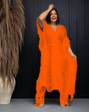 Solid color handmade knitted hollow tassel set