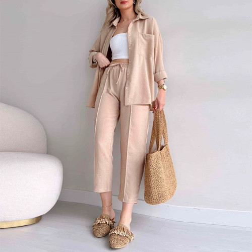 Casual loose fitting shirt jacket two-piece sports Harlan pants set