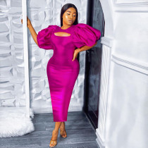 Round neck bubble sleeved women's high waisted dress, long dress, party banquet dress Round neck bubble sleeved women's high waisted dress, long dress, party banquet dress