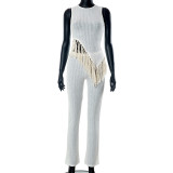 Irregular tassel sleeveless top and pants casual 2 pcs pants set K23ST262