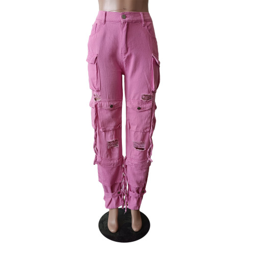 Multi Bag Pants Retro Casual Multi Bag Pants