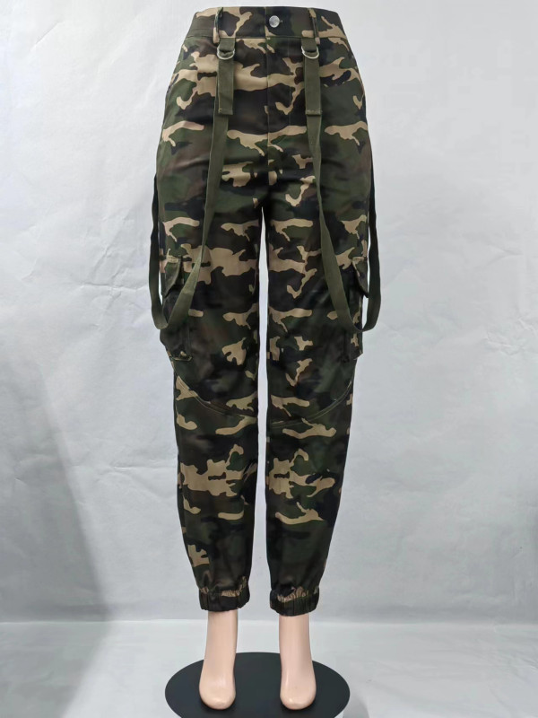 Fashion Camouflage Versatile Strap Cargo pants