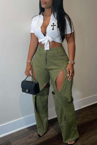 Spliced Hollow Out Casual Pants Spicy Girls Fashion Wear Loose Pants