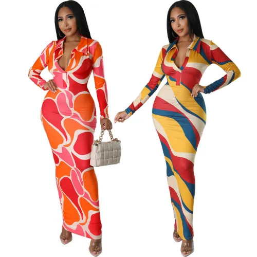 Women's Fashion Casual Long Dress Slim Fit Wrap Hip Dress