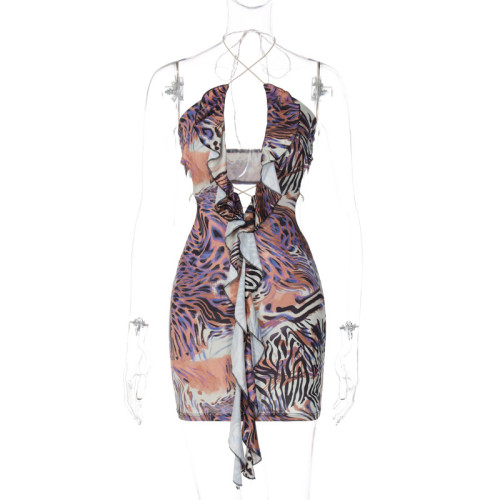 Sexy Leaky Chest Hanging Neck Strap Open Backpack Hip Dress