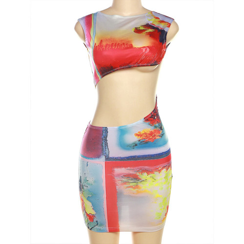 Fashionable and personalized sleeveless hollowed out backless sexy slim fitting buttocks dress