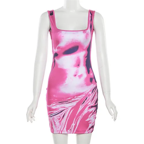 Fashionable and Personalized 3D Human Body Print Open Back Sexy Spicy Girl Slim Fit Wrap Hip Dress