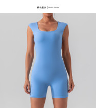 Nude feeling tight fast drying short sleeve yoga suit for women training dance integrated fitness yoga Boilersuit Nude feeling tight fast drying short sleeve yoga suit for women training dance integrated fitness yoga Boilersuit