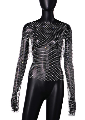 Mesh flash diamond women's T-shirt top