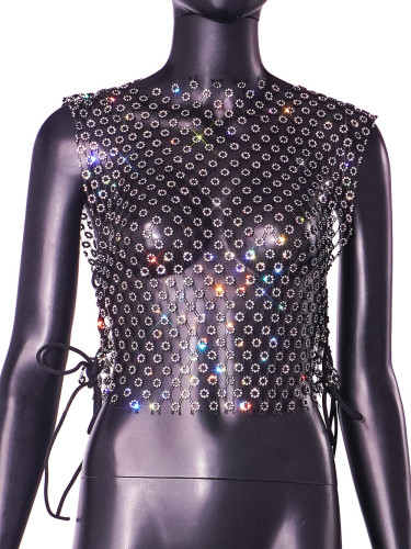 Sexy Fishing Net Flash Diamond Tank Top