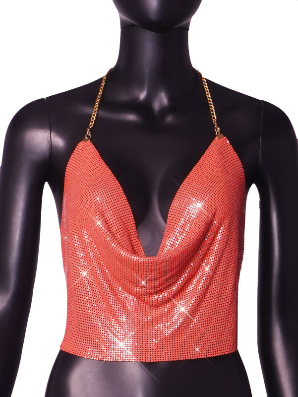 Sexy metal sequin backless neck strap