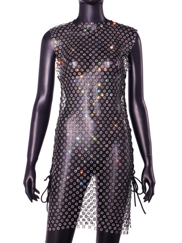 Mesh diamond women's short sleeved dress