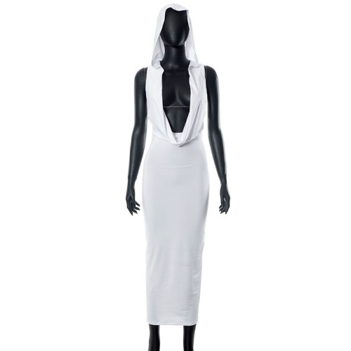 Fashionable and Sexy Swinging Neck Hooded Sleeveless Dress