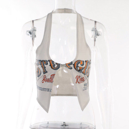Hanging neck print revealing navel sexy Camisole for women