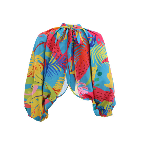 Casual round neck loose fitting long sleeved top with fashionable digital printing style