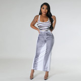 Women's New Sexy Sleeveless Digital Printing High Waist Slim Fit Long Dress