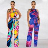 Women's printed sexy sleeveless strapless jumpsuit pants