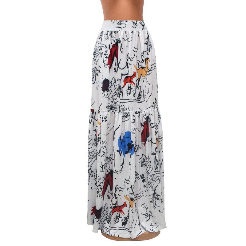 Women's fashion casual printed loose fitting half skirt with large swing skirt