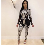 Sequin high-end women's long sleeved perspective jumpsuit