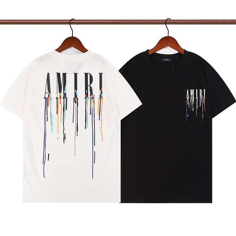Amiri hand-painted splash ink graffiti flow paint niche trendy brand high street men and women couple solid color loose short sleeved T-shirt