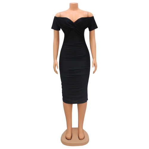 Women's Sexy Nightclub Off Shoulder Short Sleeve Dress Mid Dress