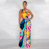 Women's printed sexy sleeveless strapless jumpsuit pants