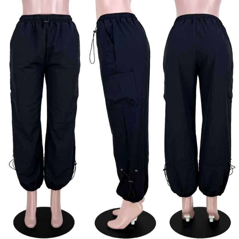 Loose straps, multiple bags, straight tube elastic workwear, casual pants