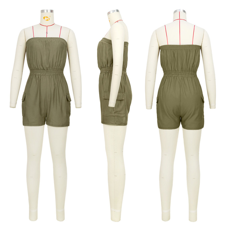 Sexy and Comfortable Solid Color Chest Wrapped Organ Pocket Jumpsuit
