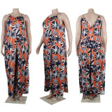 Sexy Slim Fit Large Printed Strap Wide Leg Printed Jumpsuit