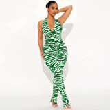 women's clothing sexy and fashionable printed hanging neck jumpsuit