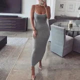 Women's contrasting color strap sexy revealing backpack buttocks slim fitting dress