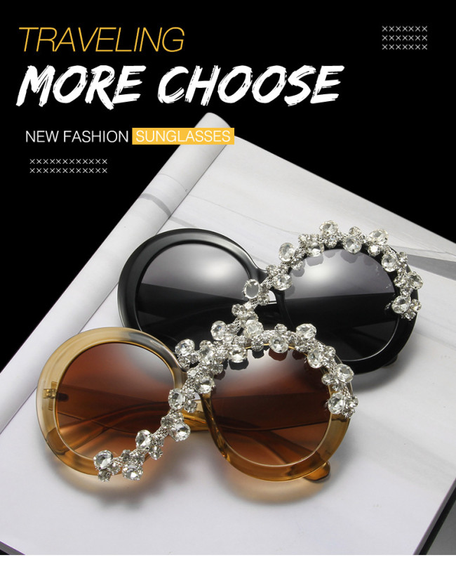 Round frame diamond sunglasses Fashion ball Funny women's large frame sunglasses