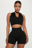 Thread lapel U vest high waisted shorts two-piece set