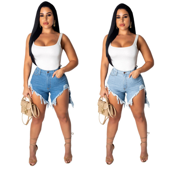 Fashionable and versatile slim fit denim stretch shorts